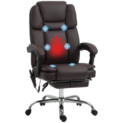 Vinsetto Massage Office Chair, Reclining Executive Office Chair with 6-Point Vibration, Footrest and High Back, Dark Brown