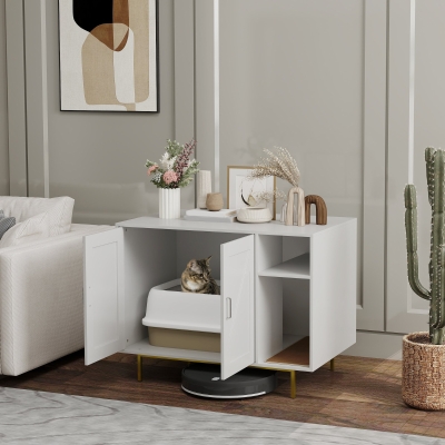 PawHut Cat Litter Box Enclosure, Hidden Litter Box with Scratching Pad, Storage, for Living Room, Bedroom, 31.5" x 20" x 24"