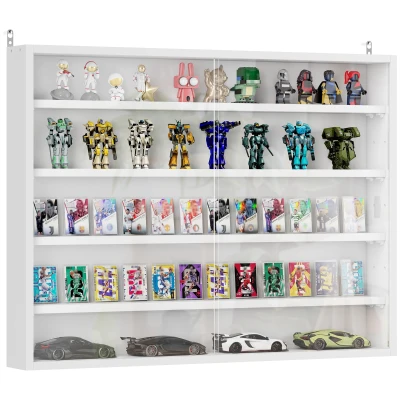 HOMCOM 5-Tier Display Cabinet, Shot Glass Display Case, Glass Curio Cabinet with 2 Glass Doors and 4 Adjustable Shelves, White