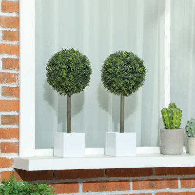 HOMCOM Set of 2 Artificial Boxwood Topiary Balls, 114 PE Leaves, Green