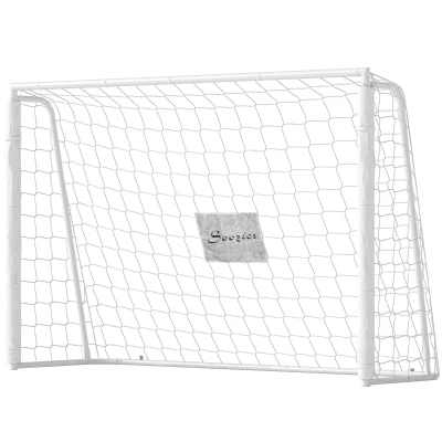Soozier 6ft x 4ft Soccer Goal Net with Metal Frame, PE Mesh, Ground Stakes, Easy Assembly, White