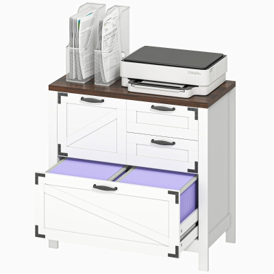 HOMCOM Farmhouse Lateral Filing Cabinet with 4 Drawers, White