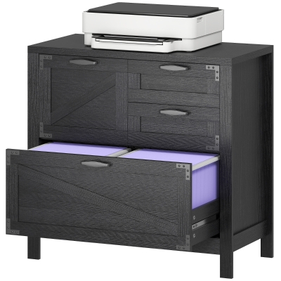 HOMCOM Farmhouse Lateral Filing Cabinet with 4 Drawers, Black