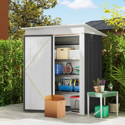 Outsunny 5'x3' Steel Lean-to Shed, Dark Gray with Shelf & Lock