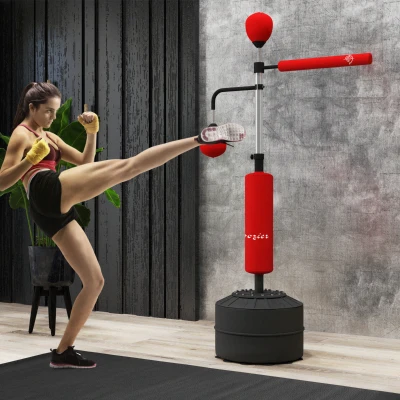 Soozier 4-in-1 Boxing Stand w/ Punching Bag, Speedballs & Adjustable Height, Red
