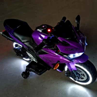 12V Ride-On Motorcycle for Ages 3-6 with Training Wheels and Headlight, Purple