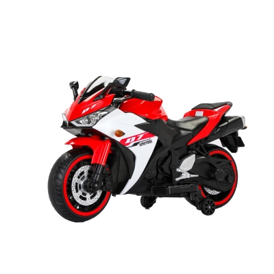 12V Kids Electric Ride-On Motorcycle with Training Wheels and Headlight, Red