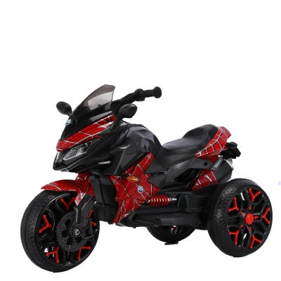 3-Wheel 12V Kids Electric Ride-On Motorcycle with Training Wheels and Headlight, Red