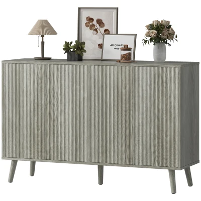 HOMCOM Buffet Cabinet with Storage, Modern Fluted Sideboard with Adjustable Shelves for Dining Room Living Room, Light Grey