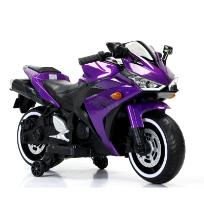 12V Ride-On Motorcycle for Ages 3-6 with Training Wheels and Headlight, Purple