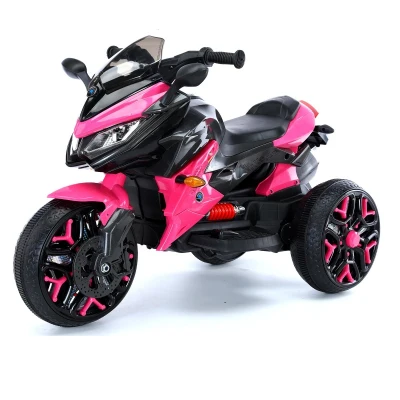 3-Wheel 12V Kids Electric Ride-On Motorcycle with Training Wheels and Headlight, Pink