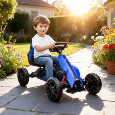Aosom Kids Go Kart, Adjustable Seat, Swing Axle, Blue