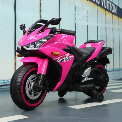 12V Kids Electric Ride-On Motorcycle with Training Wheels and Headlight, Pink