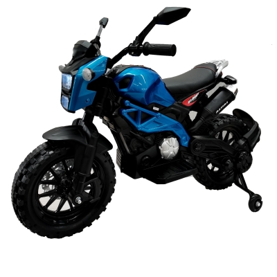 12V Kids Electric Motorcycle Ride-On with Training Wheels, Blue