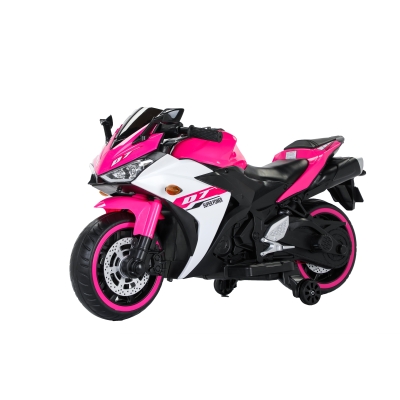 12V Kids Electric Ride-On Motorcycle with Training Wheels and Headlight, Pink