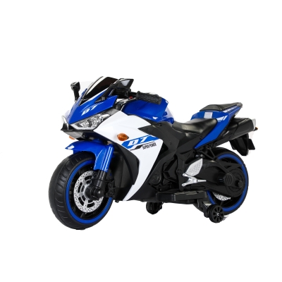 12V Kids Electric Ride-On Motorcycle with Training Wheels and Headlight, Blue