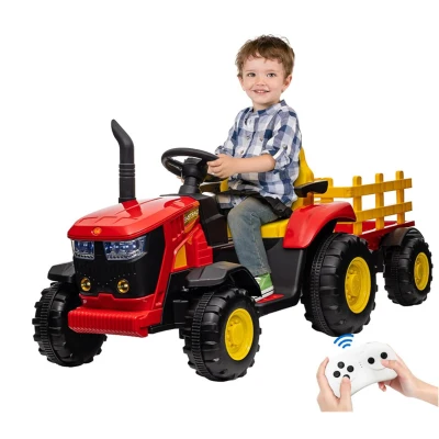 12V Battery-Powered Ride-On Tractor with Parental Remote and Child Pedal Drive, Red