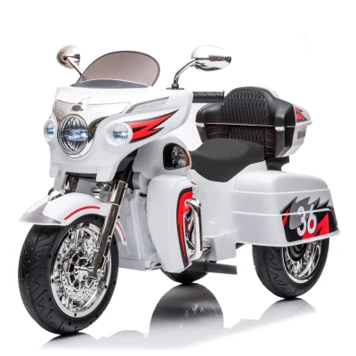 2-Seat 12V Kids Electric Ride-On Motorcycle with Storage Trunk, White