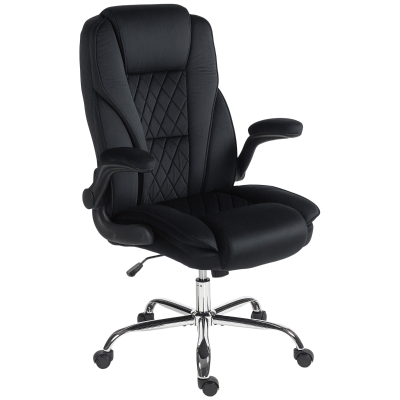 HOMCOM Executive Office Chair, Desk Chair with Flip-up Armrest, Diamond Fabric Computer Chair for Home Office, Black