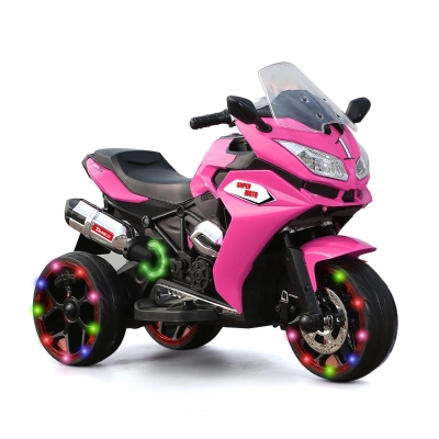 12V Kids Electric Ride-On Motorcycle with LED Headlight and Lighting Wheels, Pink
