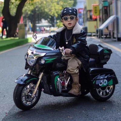 2-Seat 12V Kids Electric Ride-On Motorcycle with Storage Trunk, Black