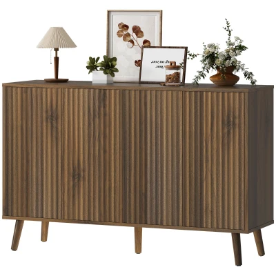 HOMCOM Buffet Cabinet with Storage, Modern Fluted Sideboard with Adjustable Shelves for Dining Room Living Room, Dark Brown