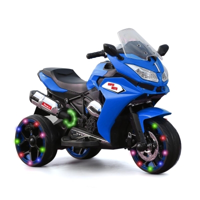 12V Kids Electric Ride-On Motorcycle with LED Lighted Wheels and Bluetooth MP3, Blue