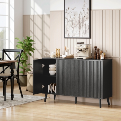 HOMCOM Buffet Cabinet with Storage, Modern Fluted Sideboard with Adjustable Shelves for Dining Room Living Room, Black