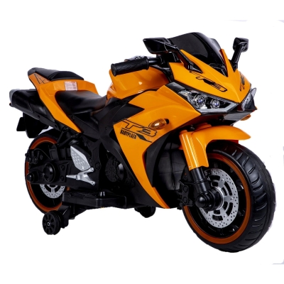 12V Kids Electric Ride-On Motorcycle with Training Wheels and Headlight, Orange