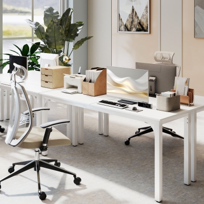 HOMCOM 71" Computer Desk, Desktop Desk with Metal Legs, White