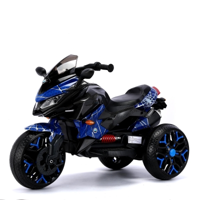 3-Wheel 12V Kids Electric Ride-On Motorcycle with Training Wheels and Headlight, Blue