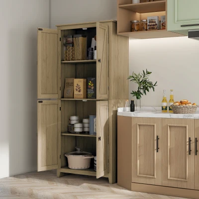 HOMCOM 72" Farmhouse Kitchen Pantry Cabinet w/ Adjustable Shelves, Natural