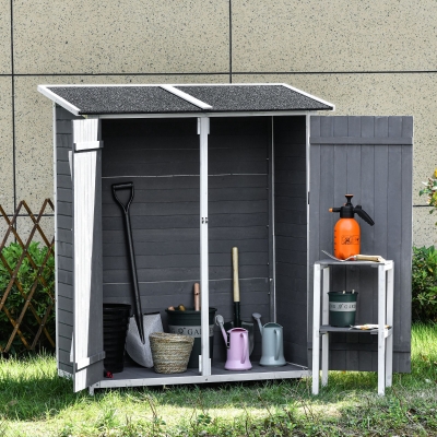 Outsunny 54.75''x29.5''x63'' Garden Storage Shed Asphalt Roof Wooden Timber Double Door Utility Storage House w/ Movable Shelf & Fixed Fittings