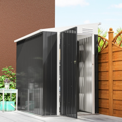 Outsunny 4' x 6' Outdoor Storage Shed Lean to Shed Outdoor Metal Tool Shed with Lockable Door and Air Vents, Dark Grey