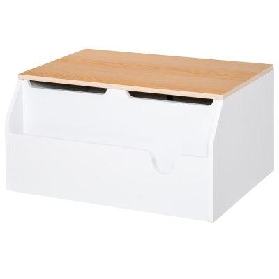 Qaba Wooden Kids Toy Box with Lid, Children Storage Organizer with Safety Hinge, Toy Trunk Chest, White