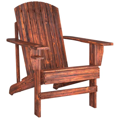 Outsunny Classic Adirondack Chair Muskoka Chair, Garden Deck Chair with Cup Holder for Patio, Indoor, Backyard, Brown