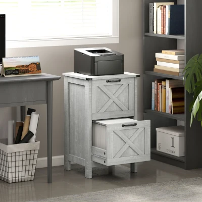HOMCOM Rustic Farmhouse File Cabinet with 2 Drawers, Light Gray