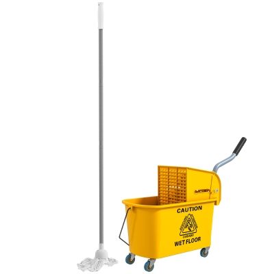 HOMCOM Mop Bucket with Wringer on Wheels for Floor Cleaning, 21 Quart Side Press Wringer with Handle and Mop, Yellow