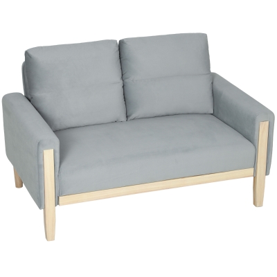 HOMCOM 53" Loveseat Sofa, Small 2 Seater Couch with Solid Wood Legs, Modern Velvet Sofa for Living Room, Small Spaces, Grey