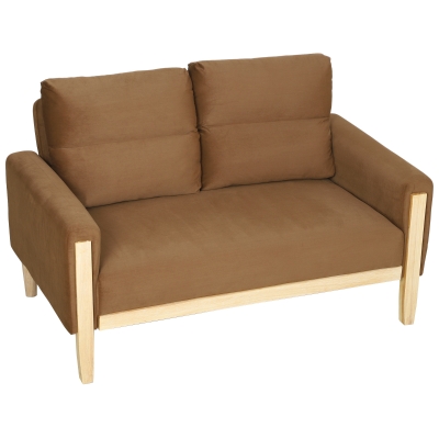 HOMCOM 53" Loveseat Sofa, Small 2 Seater Couch with Solid Wood Legs, Modern Velvet Sofa for Living Room, Small Spaces,Brown
