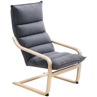 HOMCOM Birch Wood Fabric Modern Armchair, Accent Chair with Curved Leg and Arm for Living Room, Grey