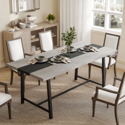 HOMCOM Industrial Dining Table for 8, 70.9" with Steel Legs, Gray