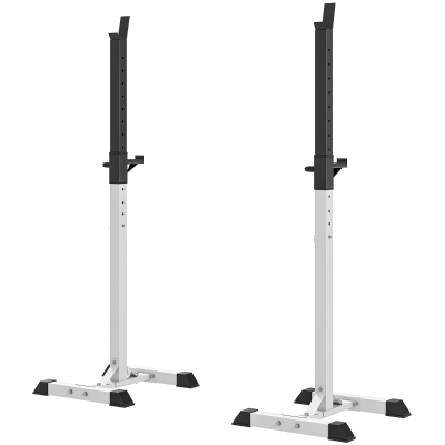 Soozier Adjustable Barbell Rack Stable Power Squat Stand Portable 2 Bars Barbell Holder Weight Rack, Black and White