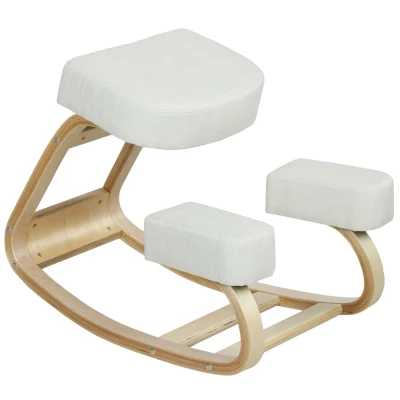 HOMCOM Ergonomic Kneeling Chair, Wood Kneel Stool with Thick Pads, Desk Knee Chair, Improve Posture, Cream White