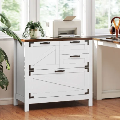 HOMCOM Farmhouse Lateral Filing Cabinet with 4 Drawers, White