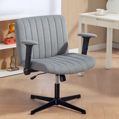 HOMCOM Criss Cross Chair with Flip-up Armrests, Wide Office Chair with Adjustable Height, Tilting, No Wheels, Grey