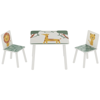 Qaba 3-Piece Kids Table and Chair Set with Animal Pattern for Boys and Girls Aged 3-8, Bedroom, Nursery, Playroom, Green