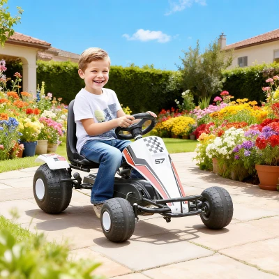 Aosom Kids Pedal Go Kart, Adjustable Seat, White