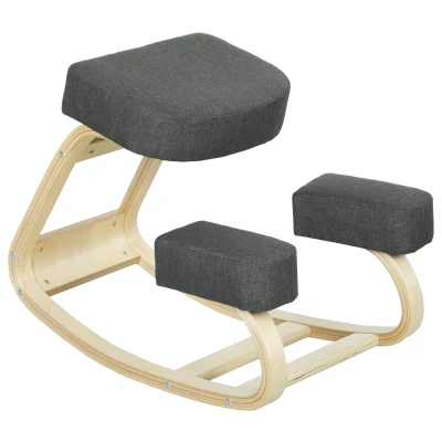 HOMCOM Ergonomic Kneeling Chair, Wood Kneel Stool with Thick Pads, Desk Knee Chair, Improve Posture, Dark Grey