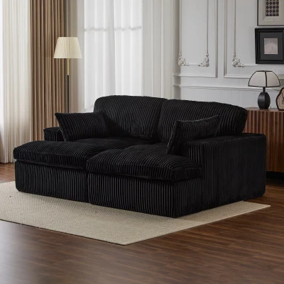 Double Chaise Lounge Chair with Deep Seat and Corduroy Fabric, Black